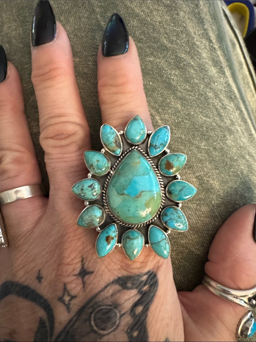 Turquoise Teardrop Cluster Ring - Bold Blue-Green Statement